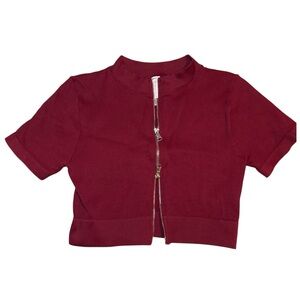 Bloom Seasons 2 Way Zipper Stretchy T Shirt Cropped Top Maroon Medium/Large